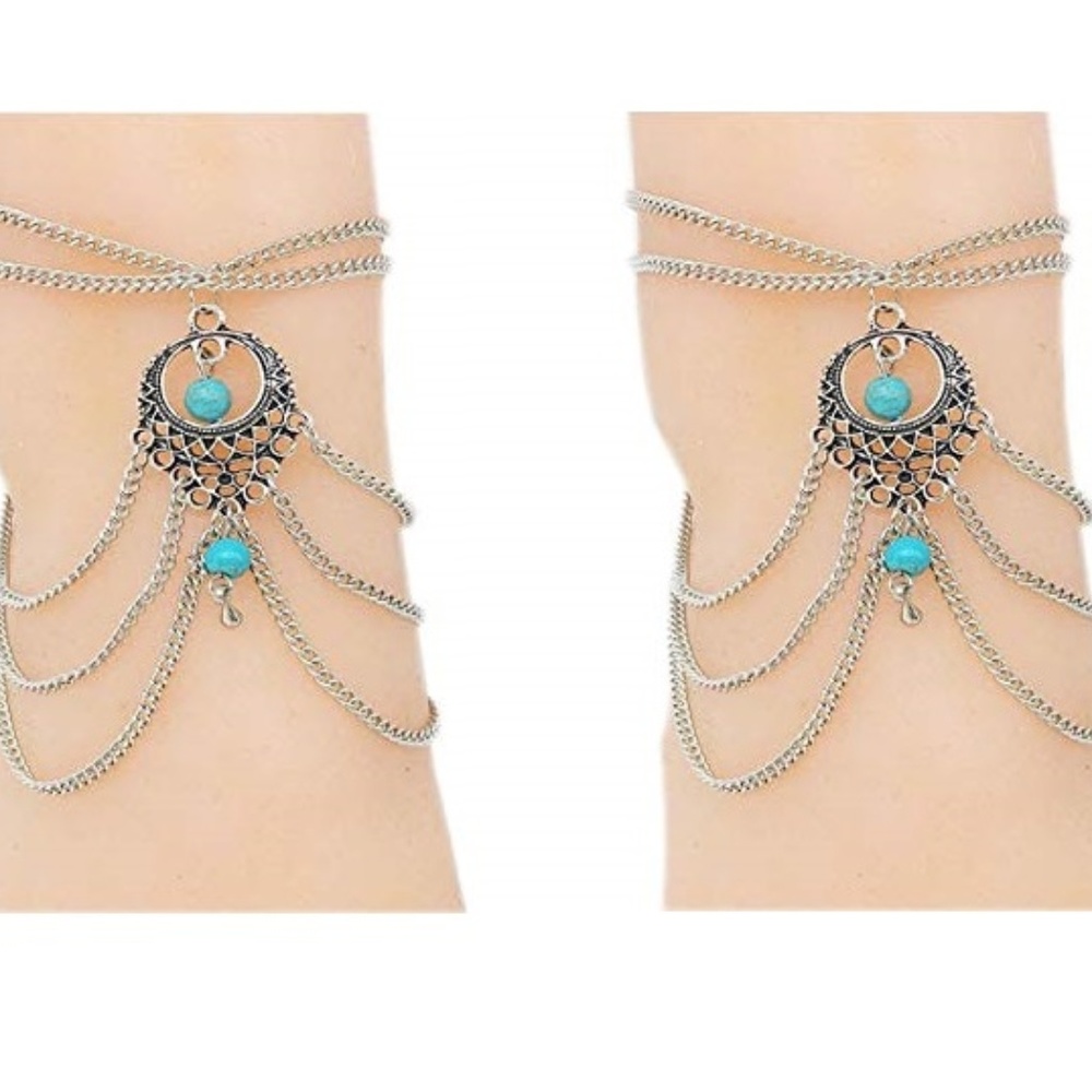 NEW Turquoise Anklet Set Silver Ankle Chains